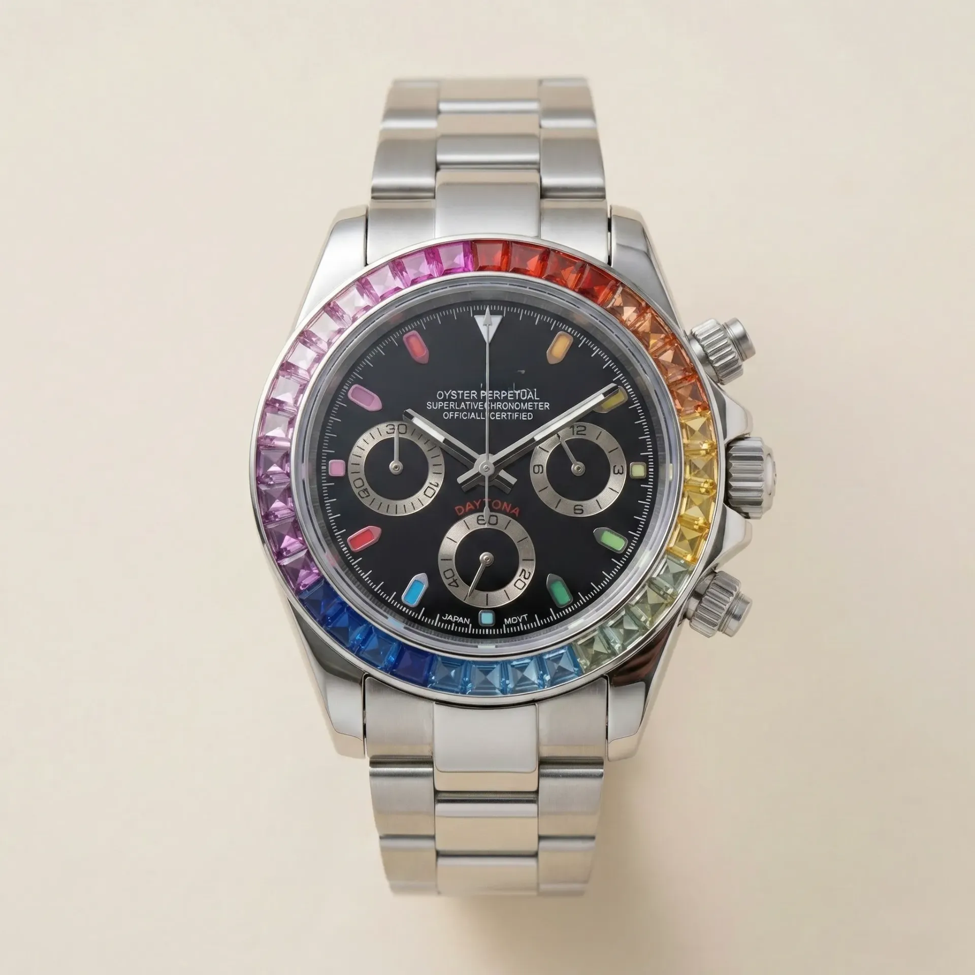 S Mod Daytona  "Rainbow Daytona" – Colorful Stone Bezel & Black Dial