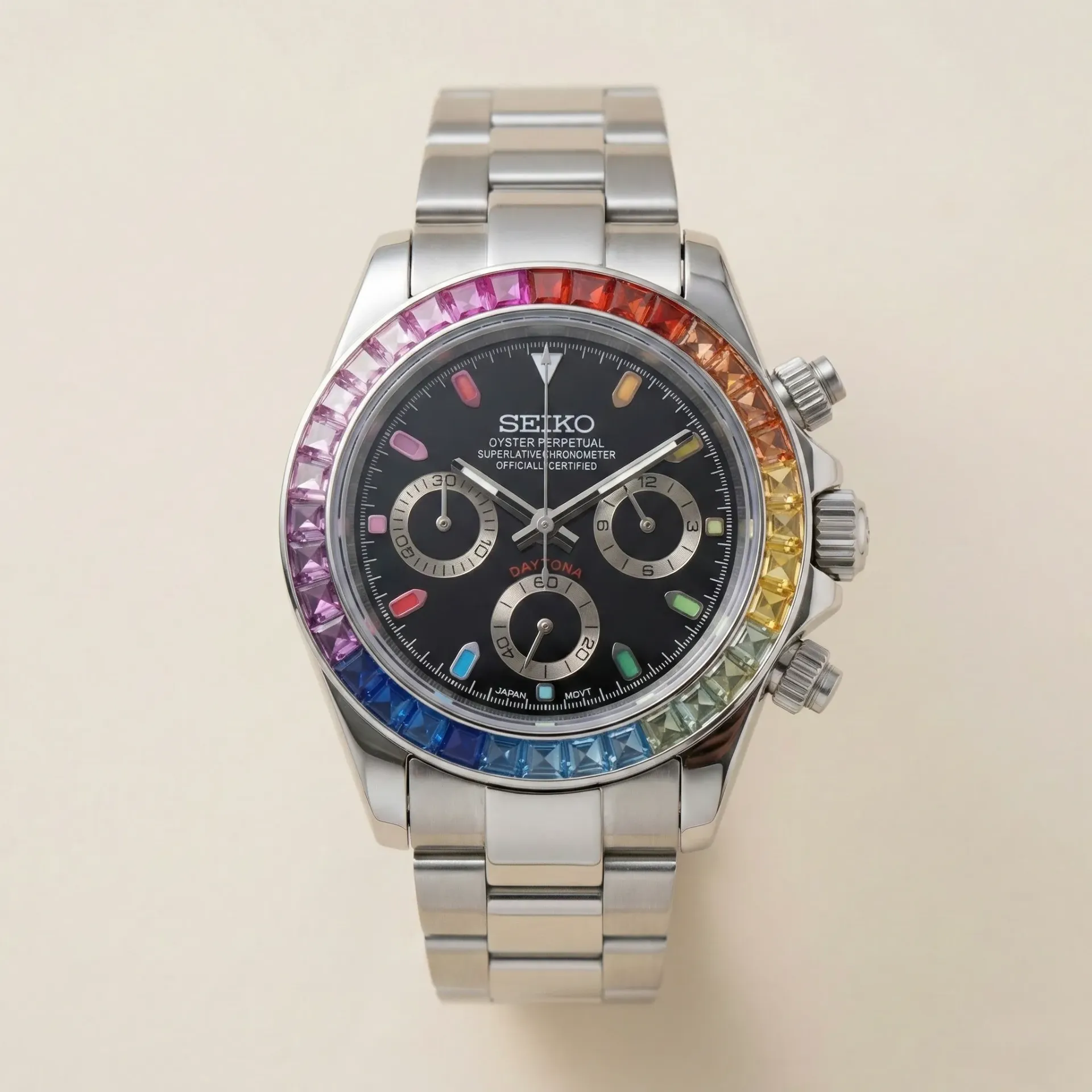 S Mod Daytona  "Rainbow Daytona" – Renkli Taşlı Bezel & Siyah Kadran