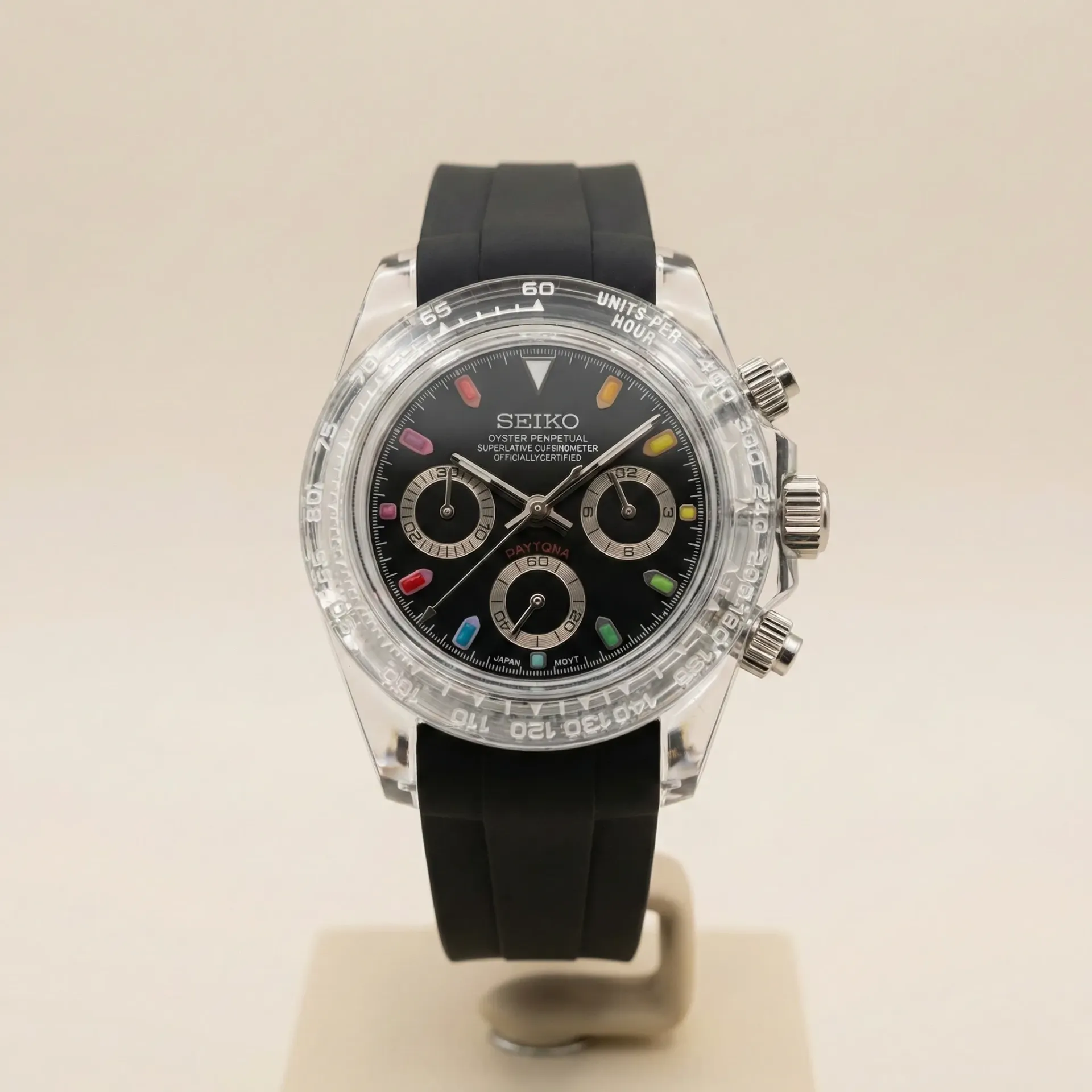 S Mod Daytona  "Ghost Chrono" – Tam Şeffaf Kasa & Rainbow İndeksler