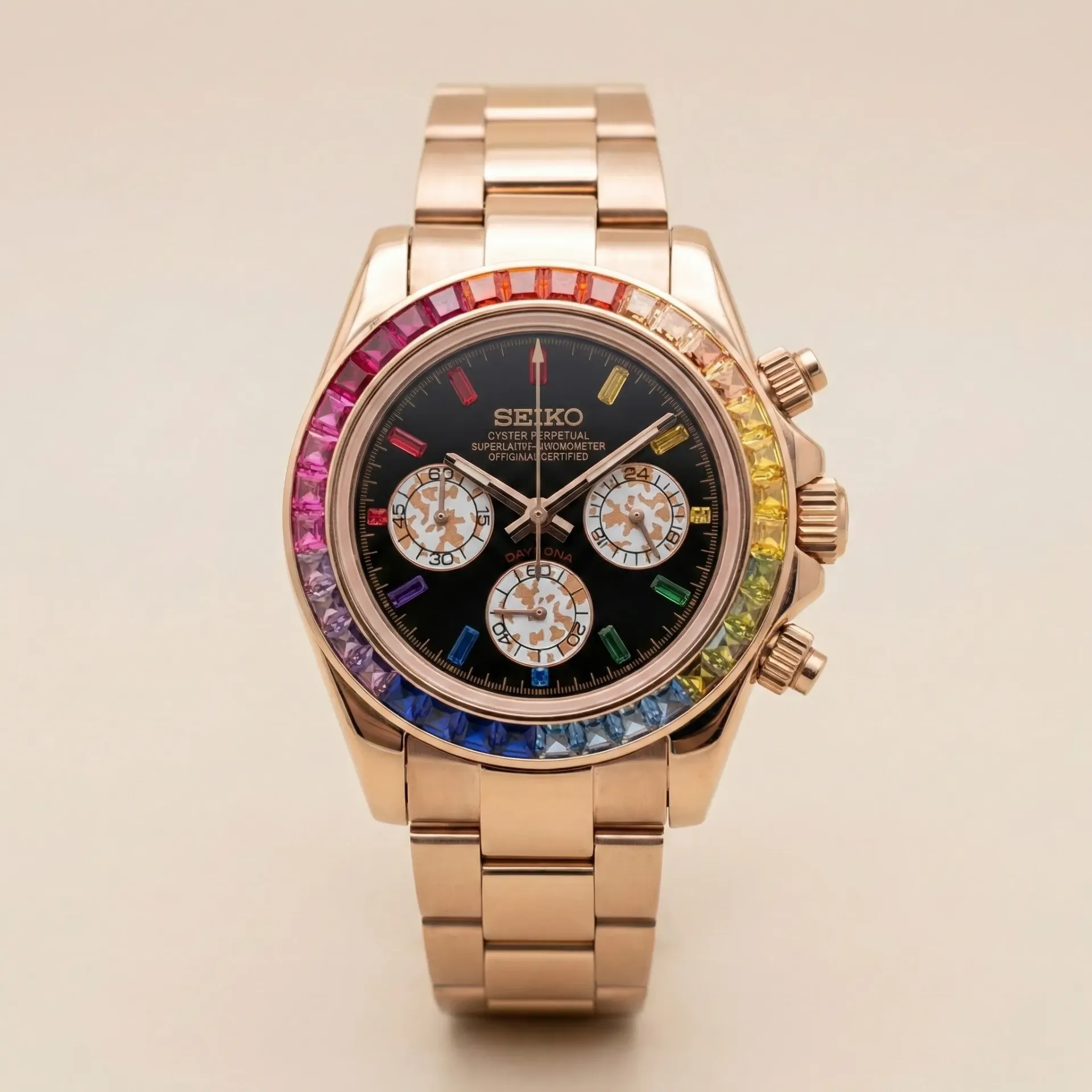 S Mod Daytona "Rose Gold Rainbow" – Kristal Altın (Gold Crystal) Alt Kadranlar