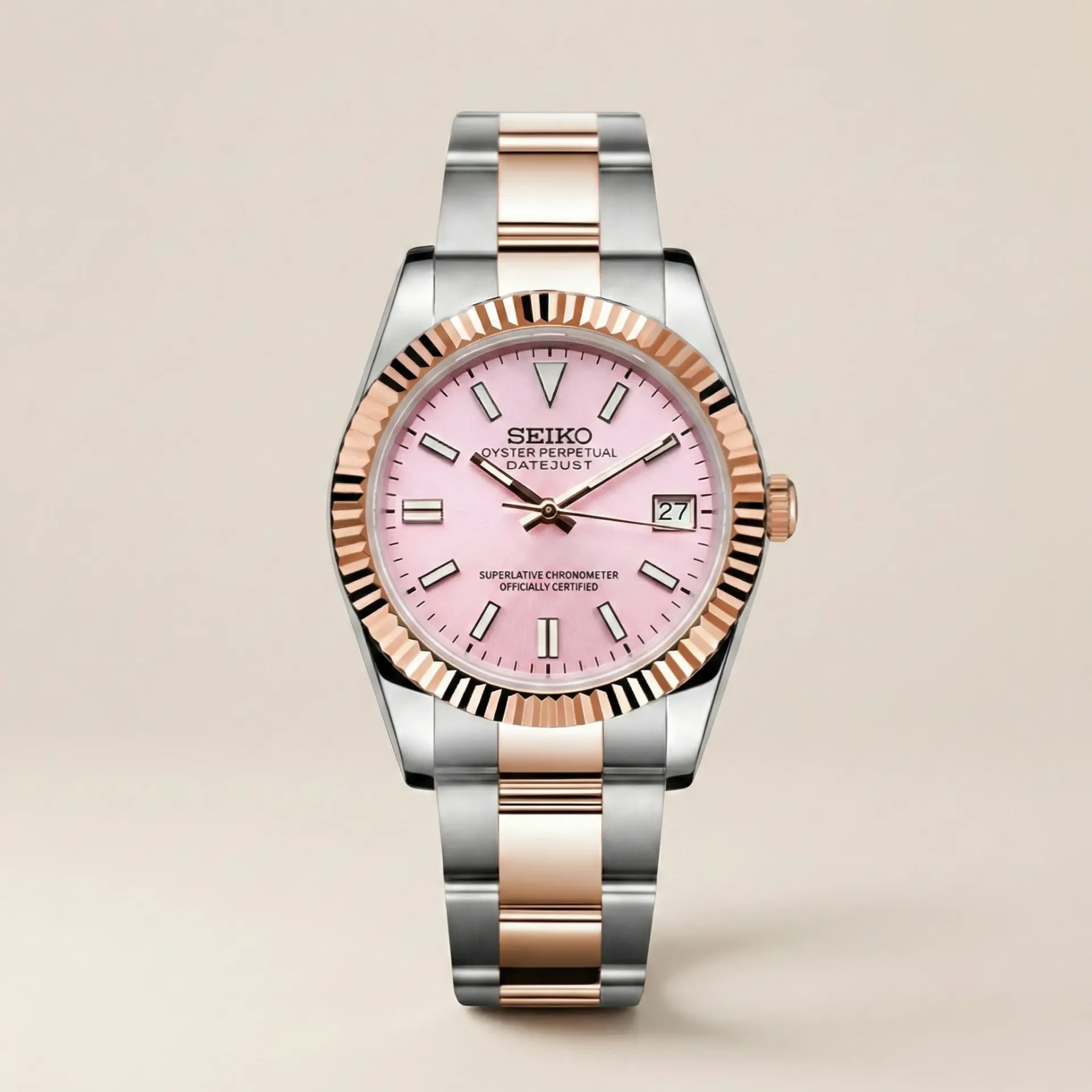 S Mod Datejust "Rose Sakura" – Pastel Pembe Kadran & Two-Tone Oyster