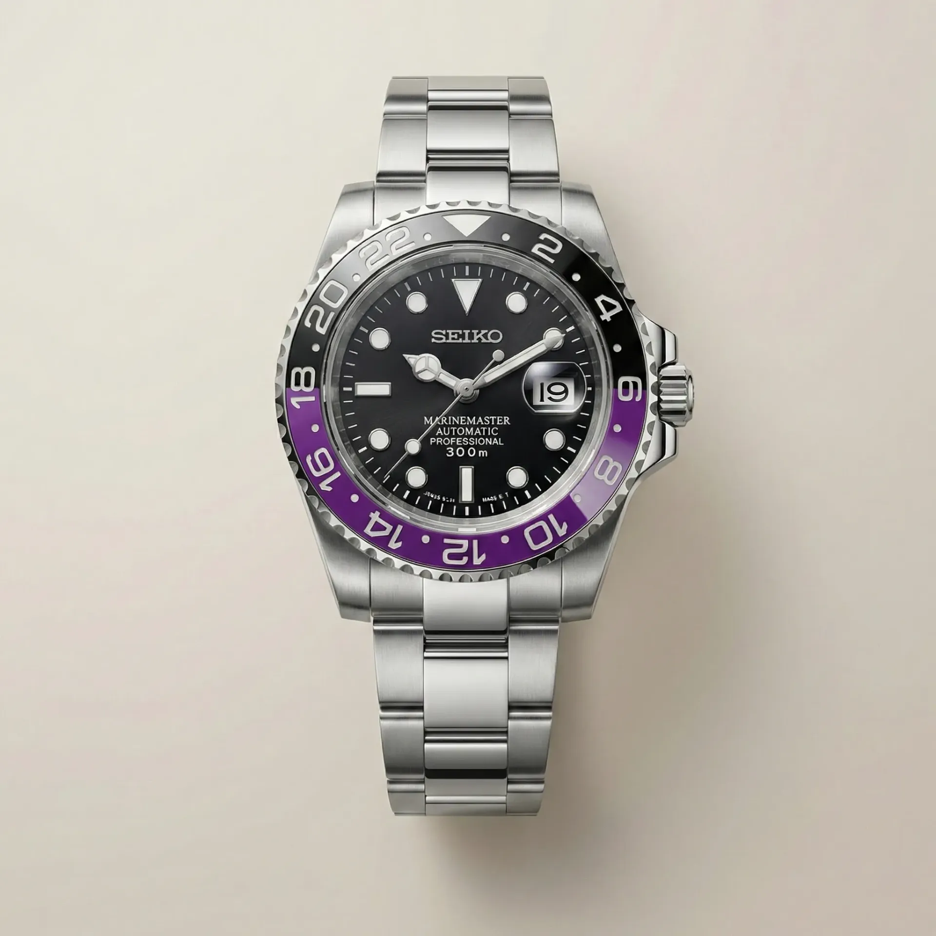 S Mod Submariner "Midnight Violet" – Siyah/Mor Seramik Bezel & Oyster Bilezik