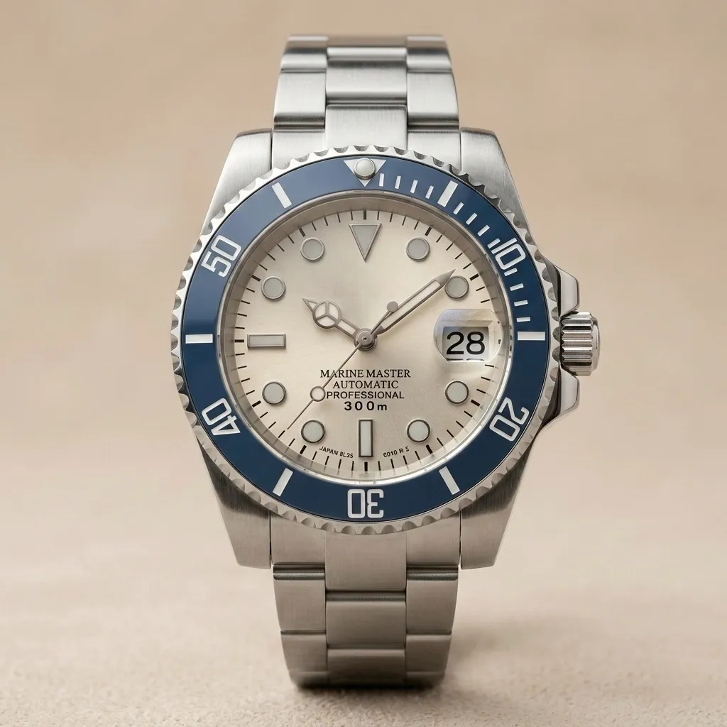 S Mod Submariner "Silver Ocean" Submariner – Mavi Bezel & Gümüş Kadran