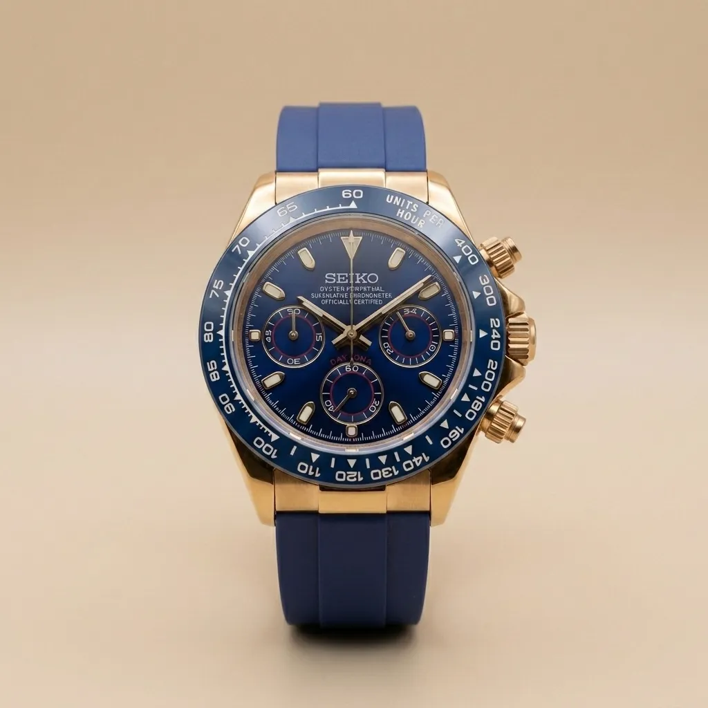 S Mod Daytona "Riviera Blue" Chronograph – Altın Kasa & Mavi Kauçuk Kordon