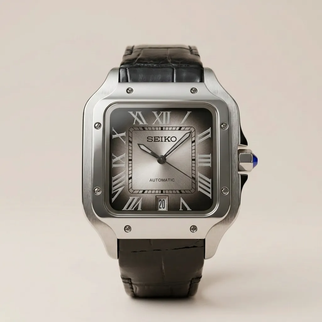 S Mod Santos "Silver Fumé Santos" – Gradient Gray Dial & Leather Strap