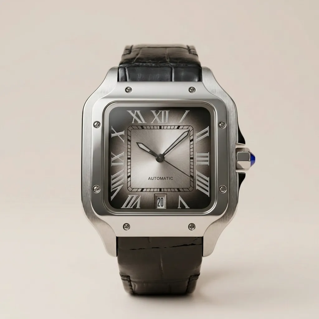 S Mod Santos "Silver Fumé Santos" – Gradient Gray Dial & Leather Strap