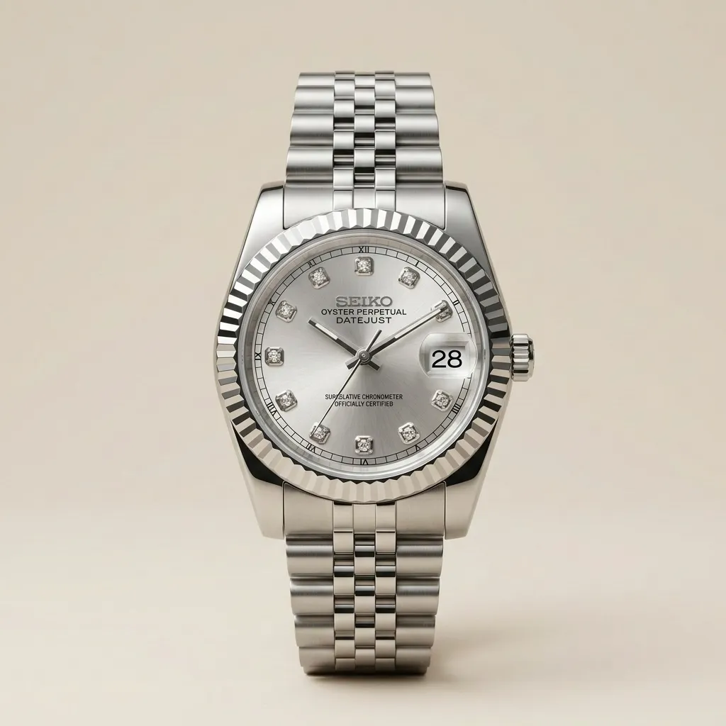 S Mod Datejust "Silver Diamond" – Taşlı Gümüş Kadran & Jubilee Bilezik