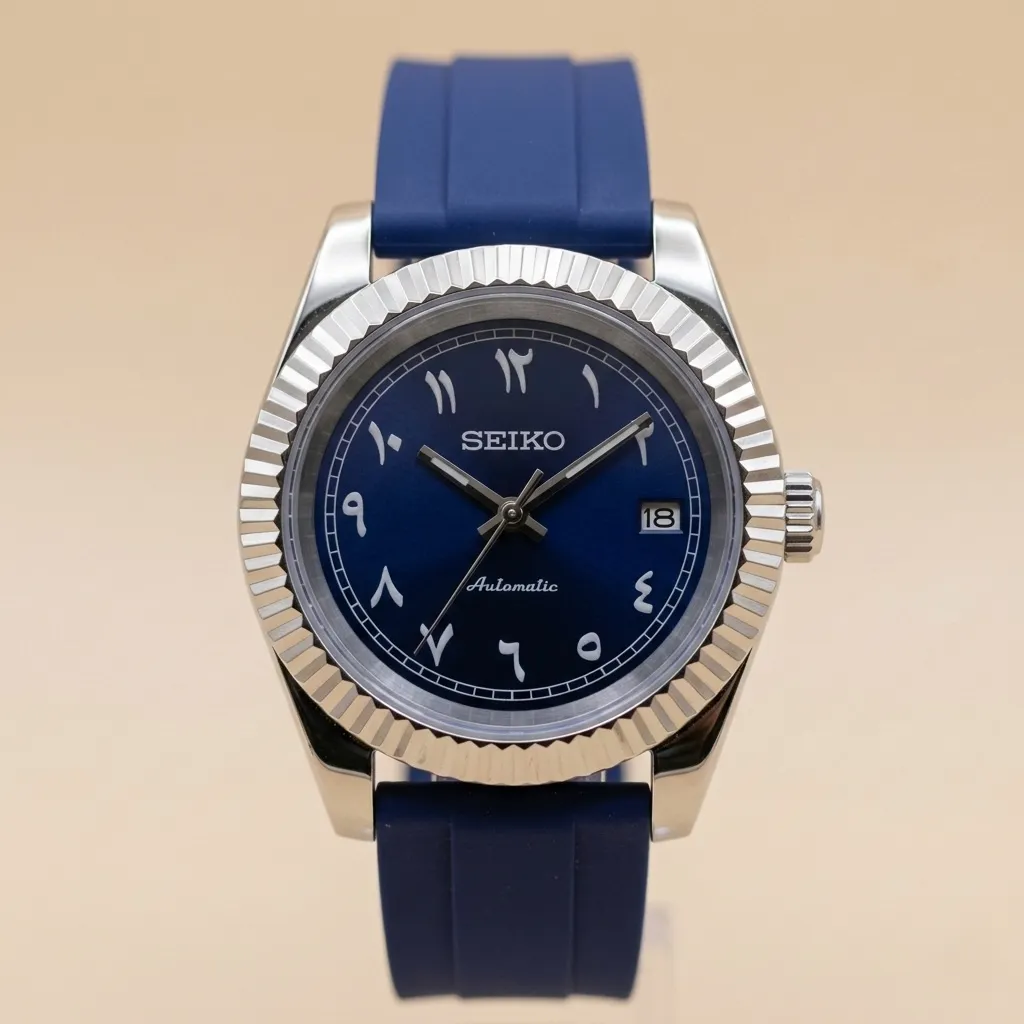 S Mod Datejust "Midnight Arabic" – Lacivert Doğu Arap Rakamlı Kadran & Silikon Kordon