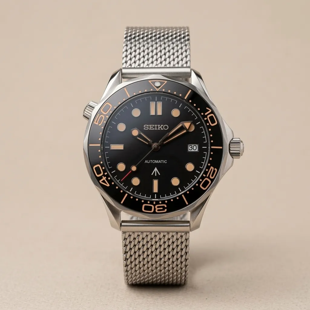 S Mod Seamaster "Vintage Agent" – Eskitme Kadran & Hasır (Mesh) Çelik Bilezik