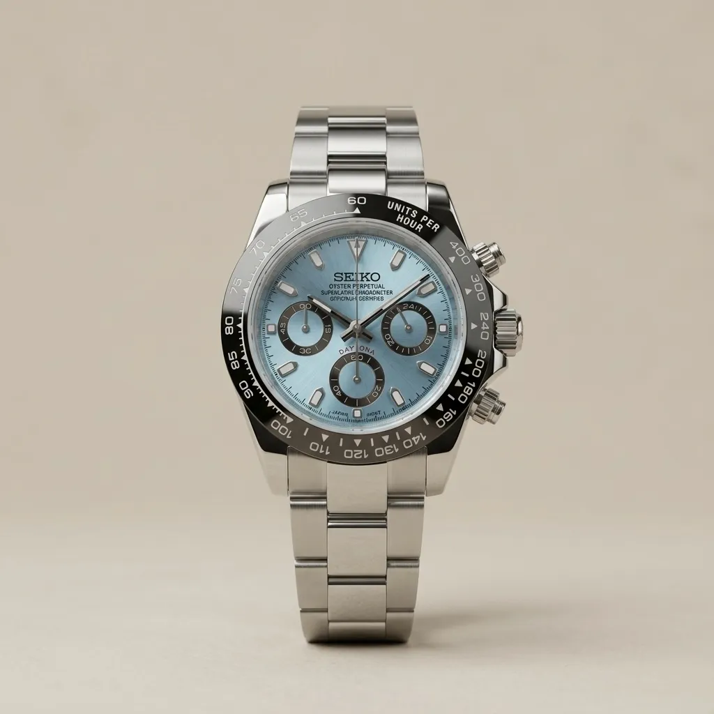 S Mod "Glacier Chronograph" – Ice Blue Dial & Black Ceramic Bezel