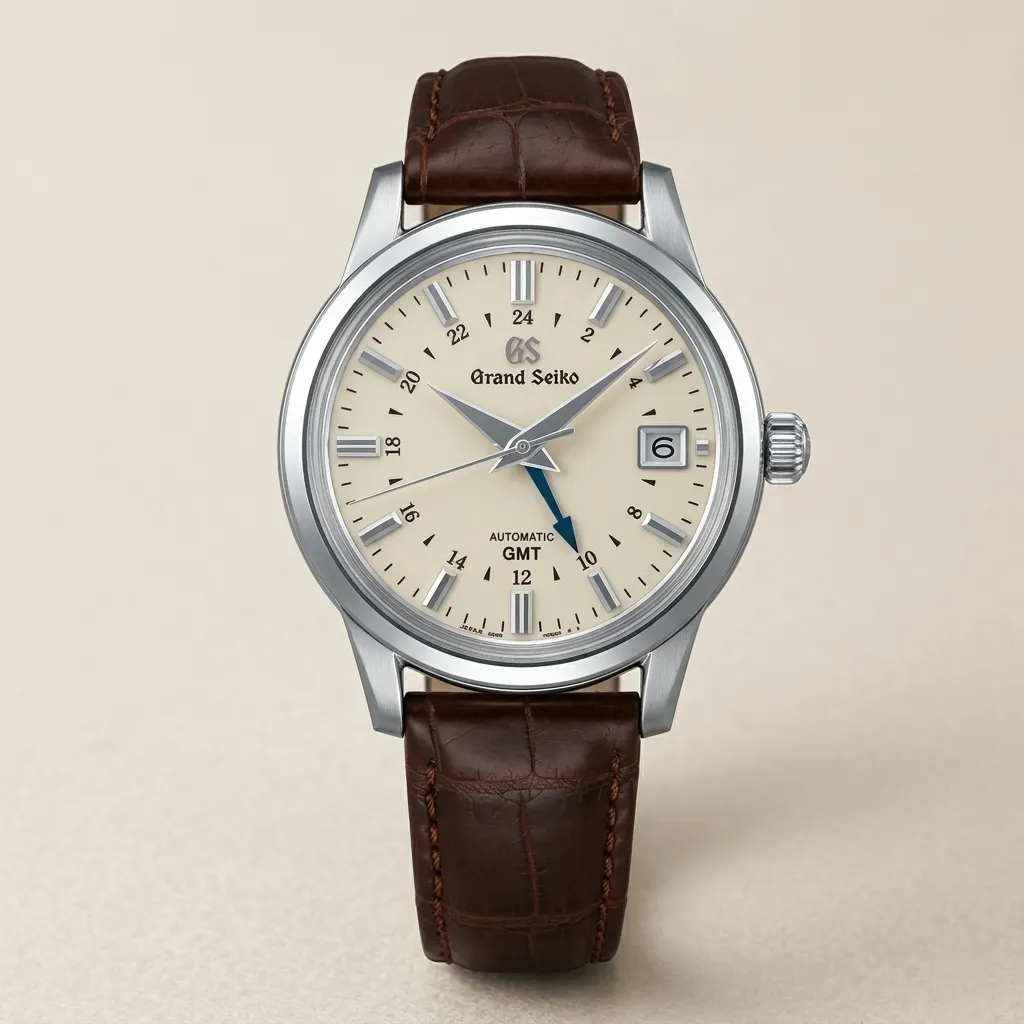 S Mod "Ivory GMT" – Cream Dial, Blue GMT Hand & Leather Strap