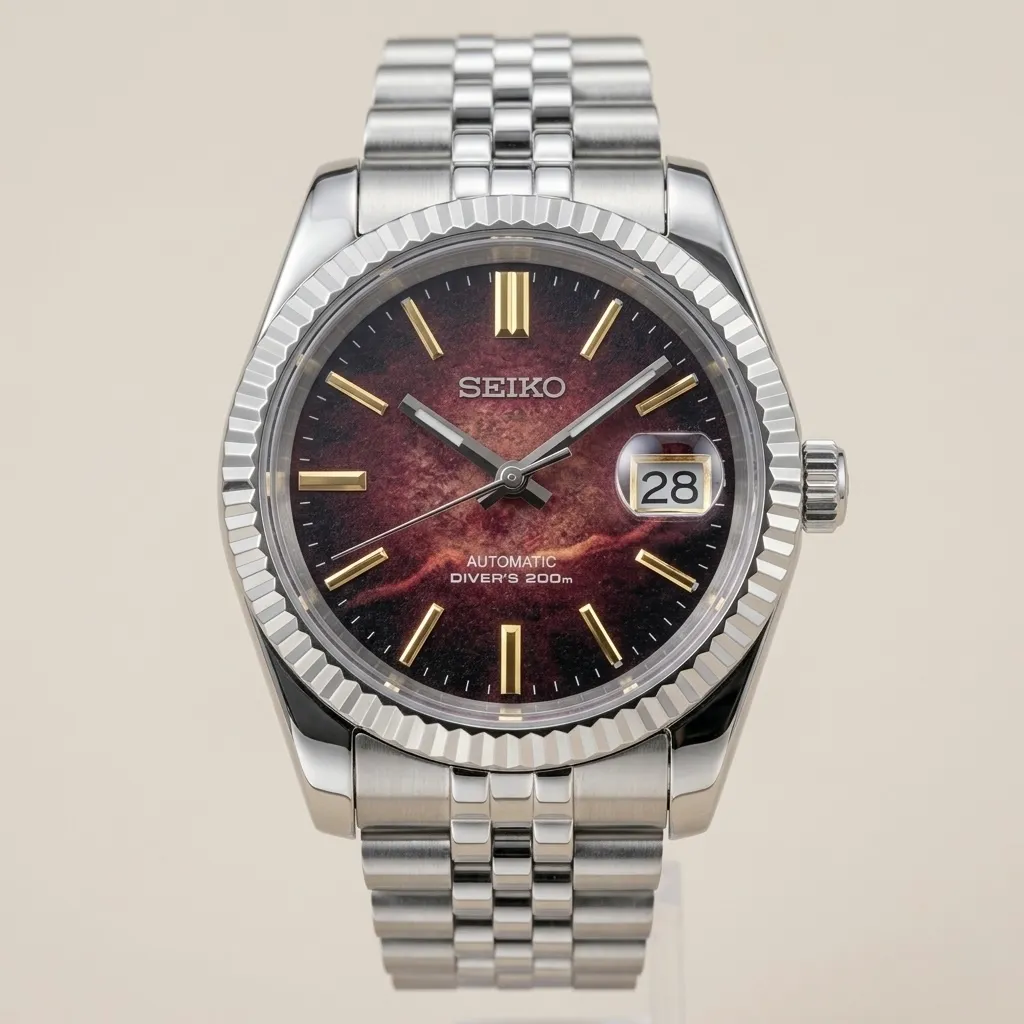 S Mod Datejust "Bordeaux Nebula" – Galaxy Textured Dial & Jubilee Bracelet