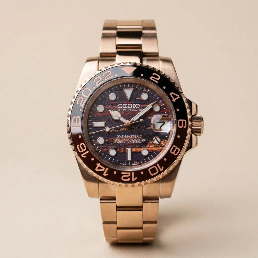 S Mods GMT master 2  "Rose Gold Tiger Eye" – Kaplan Gözü Kadran & Root Beer Bezel