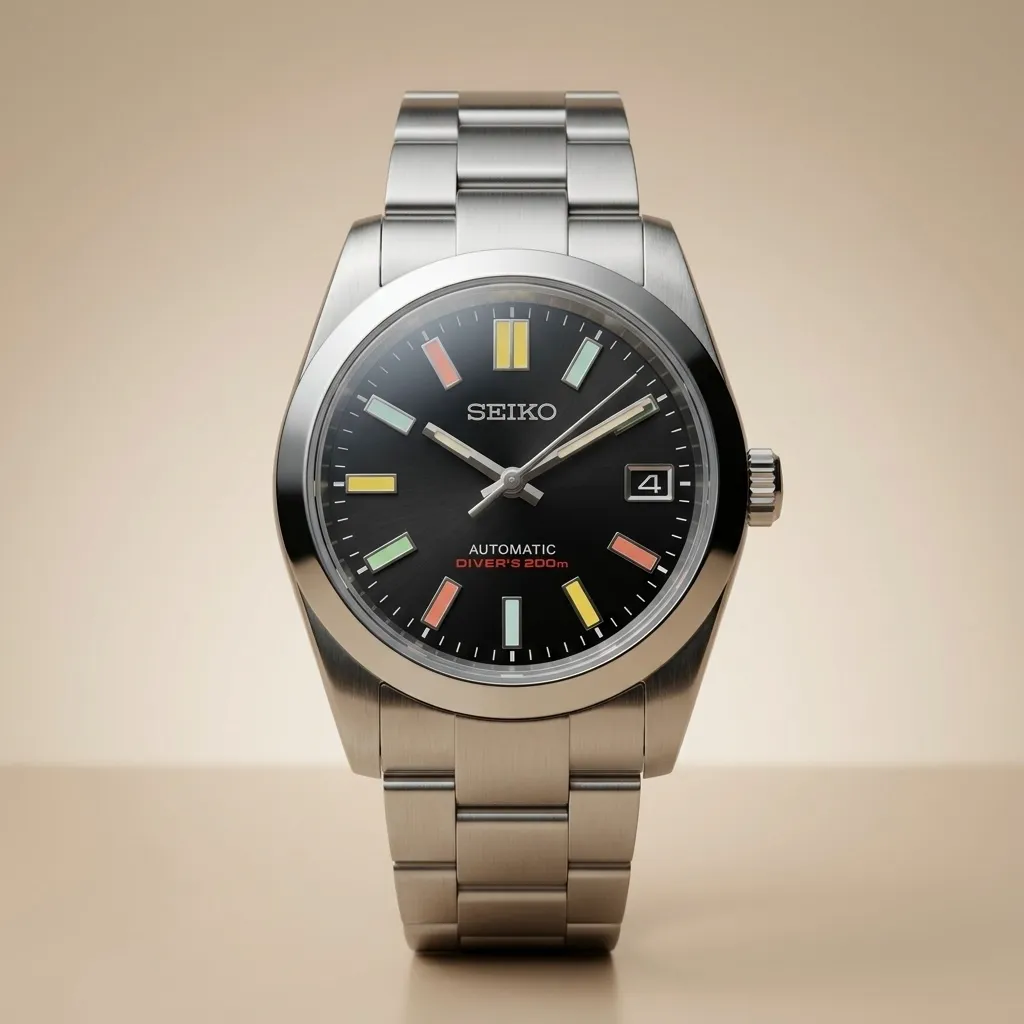 S Mods Datejust "Spectrum Oyster" – Renkli İndeksli Siyah Kadran & Çelik Bilezik
