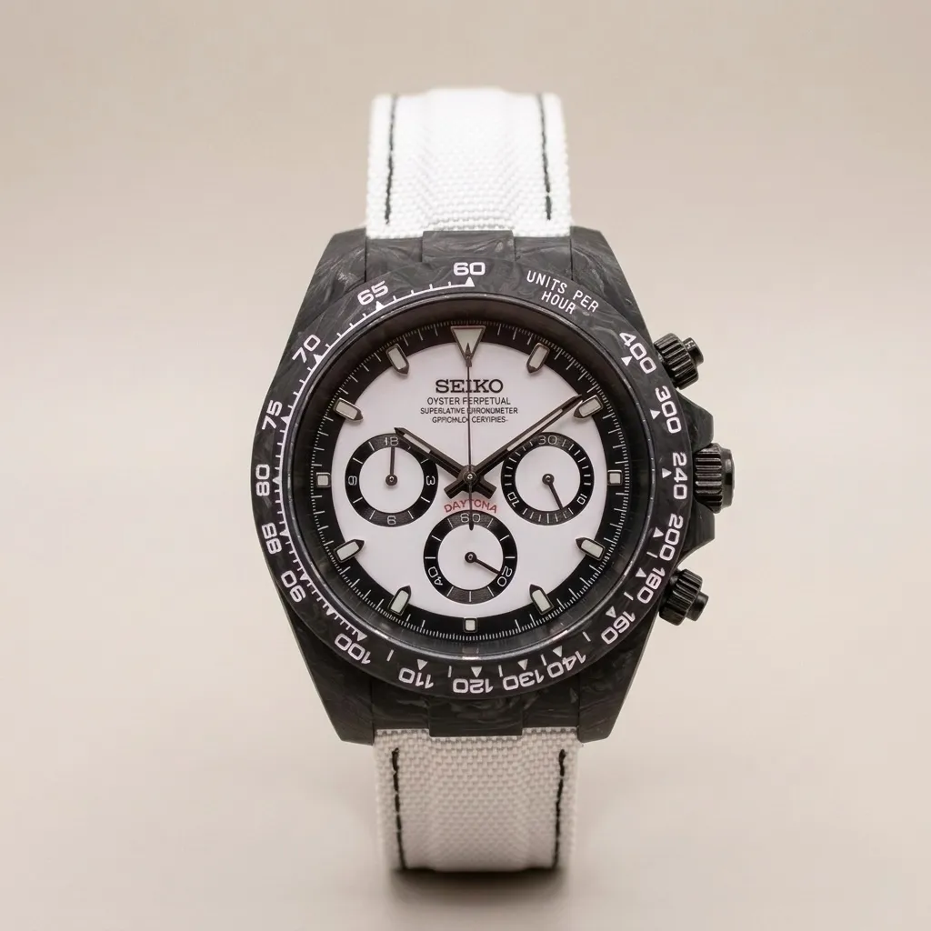 S Mods TR "Carbon Panda" Chronograph – Dövme Karbon Kasa & Beyaz Kordon