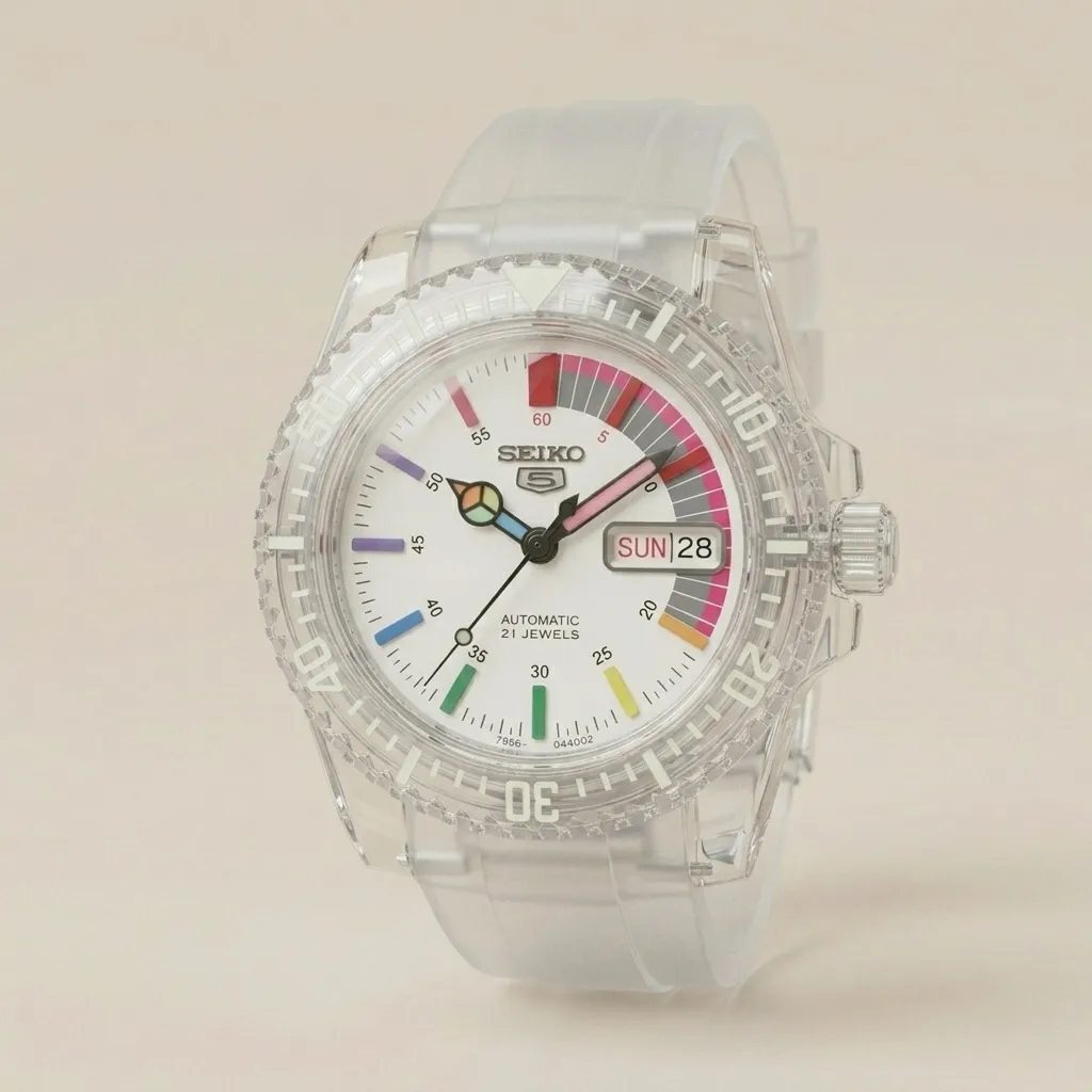S Mods Submariner "Rainbow Crystal" – Şeffaf Kasa & Çok Renkli Beyaz Kadran