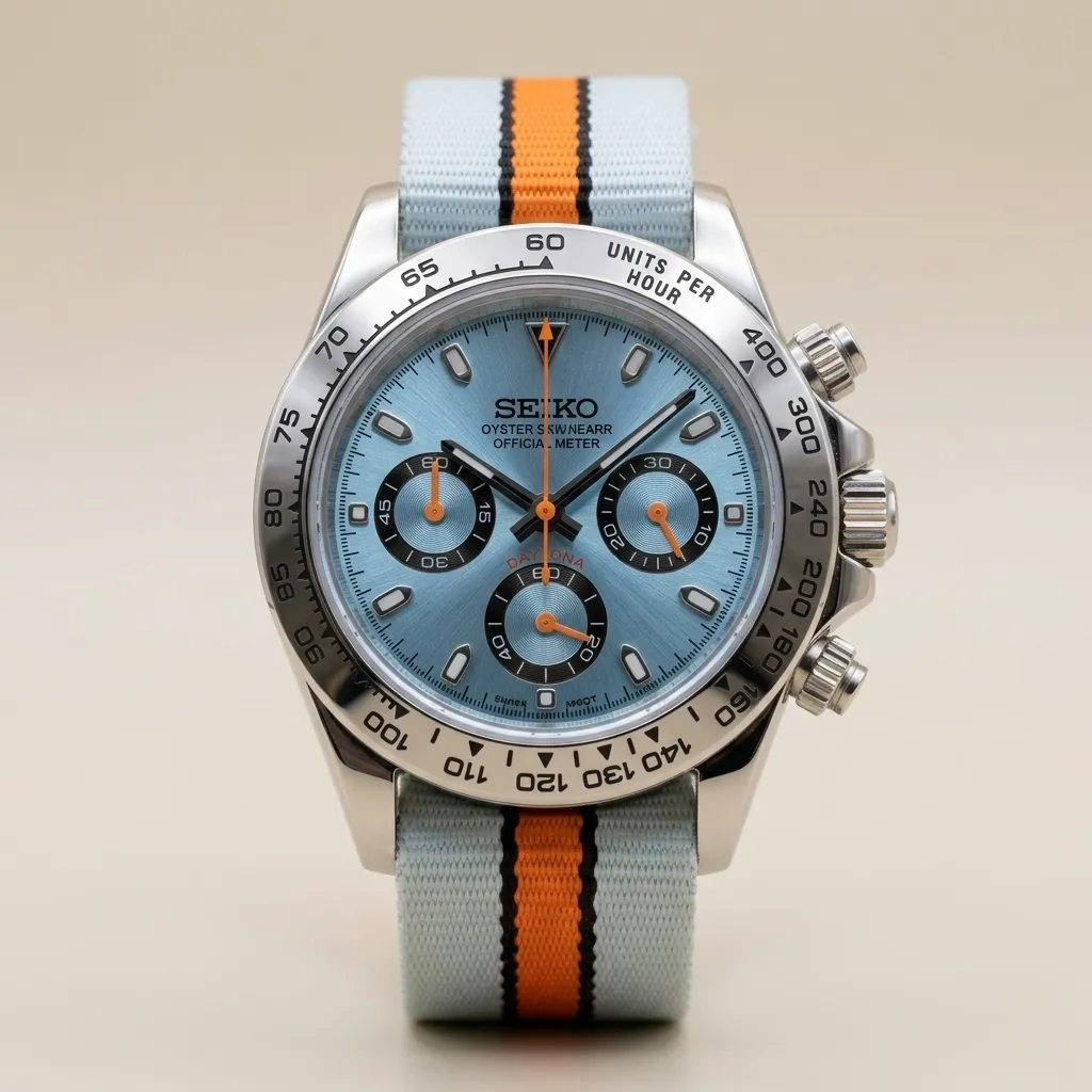 S Mods TR "Gulf Racing" Chronograph – Ice Blue Dial & Striped NATO Strap