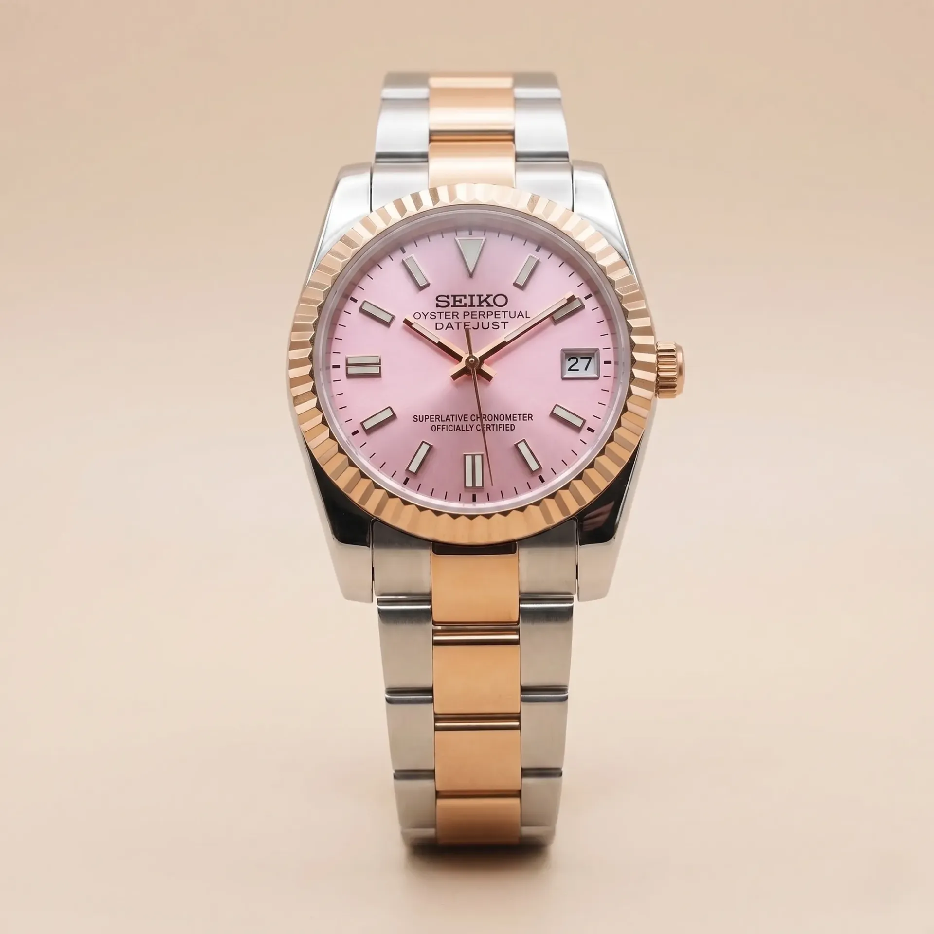 S Mods TR "Lady Blossom" 28mm – Pembe Kadran & Two-Tone Oyster Bilezik