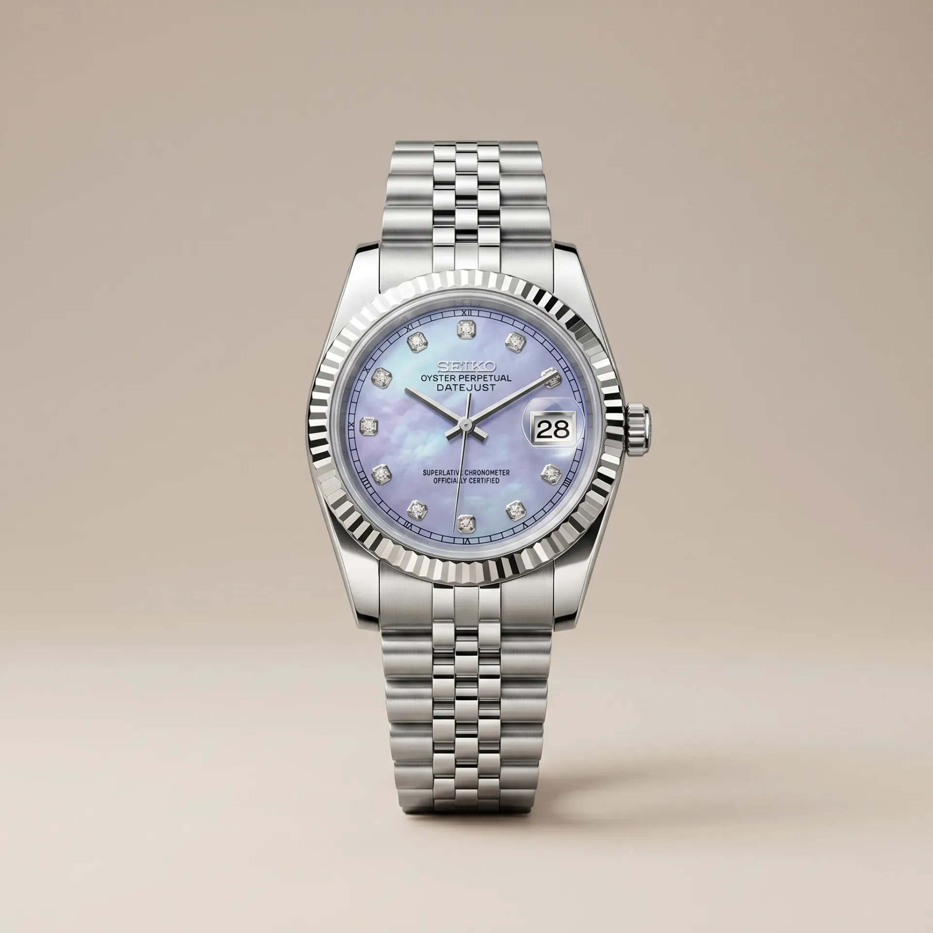 S Mods Datejust "Lilac Pearl" 28mm – Lila Sedef Kadran & Taşlı İndeks