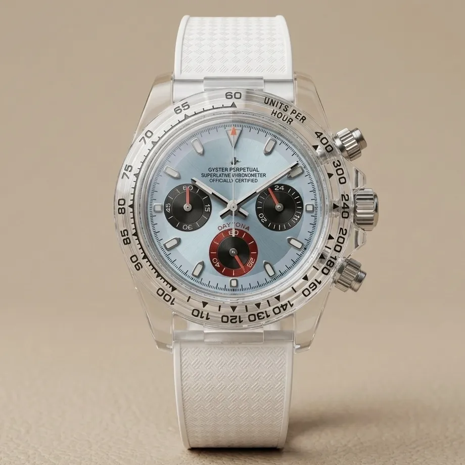 S Mods TR "Crystal Ice" Chronograph – Şeffaf Kasa & Buz Mavisi Kadran