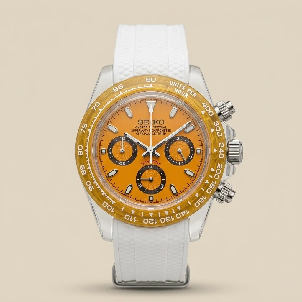 S Mods Daytona "Tropical Amber" Chronograph – Şeffaf Kasa & Turuncu Kadran