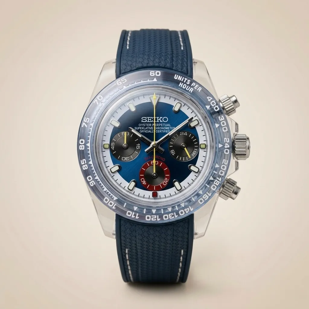 S Mods Daytona "Ocean Crystal" Chronograph – Transparent Case & Navy Exotic Dial