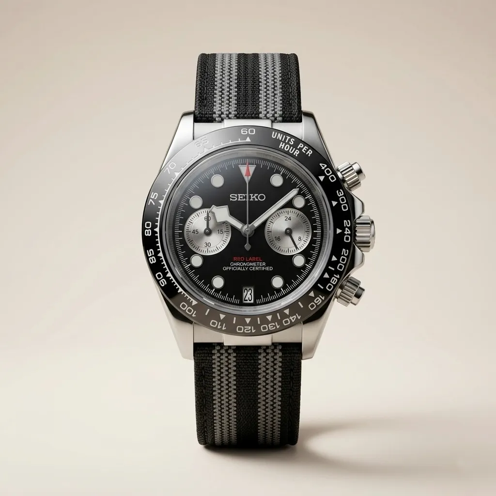 S Mods "Reverse Panda" Chrono – Snowflake Hands & Striped Strap