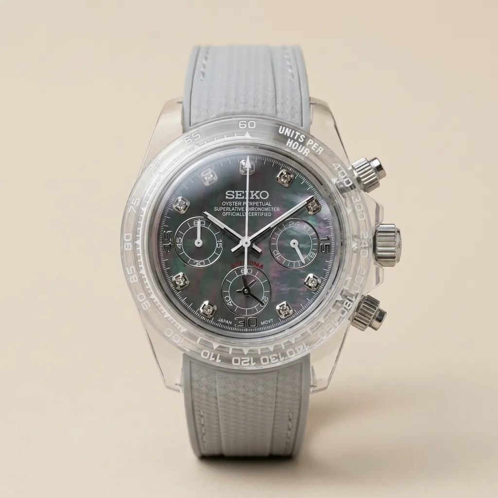 Gym Watch "Phantom Pearl" Chrono – Şeffaf Kasa & Koyu Sedef Kadran