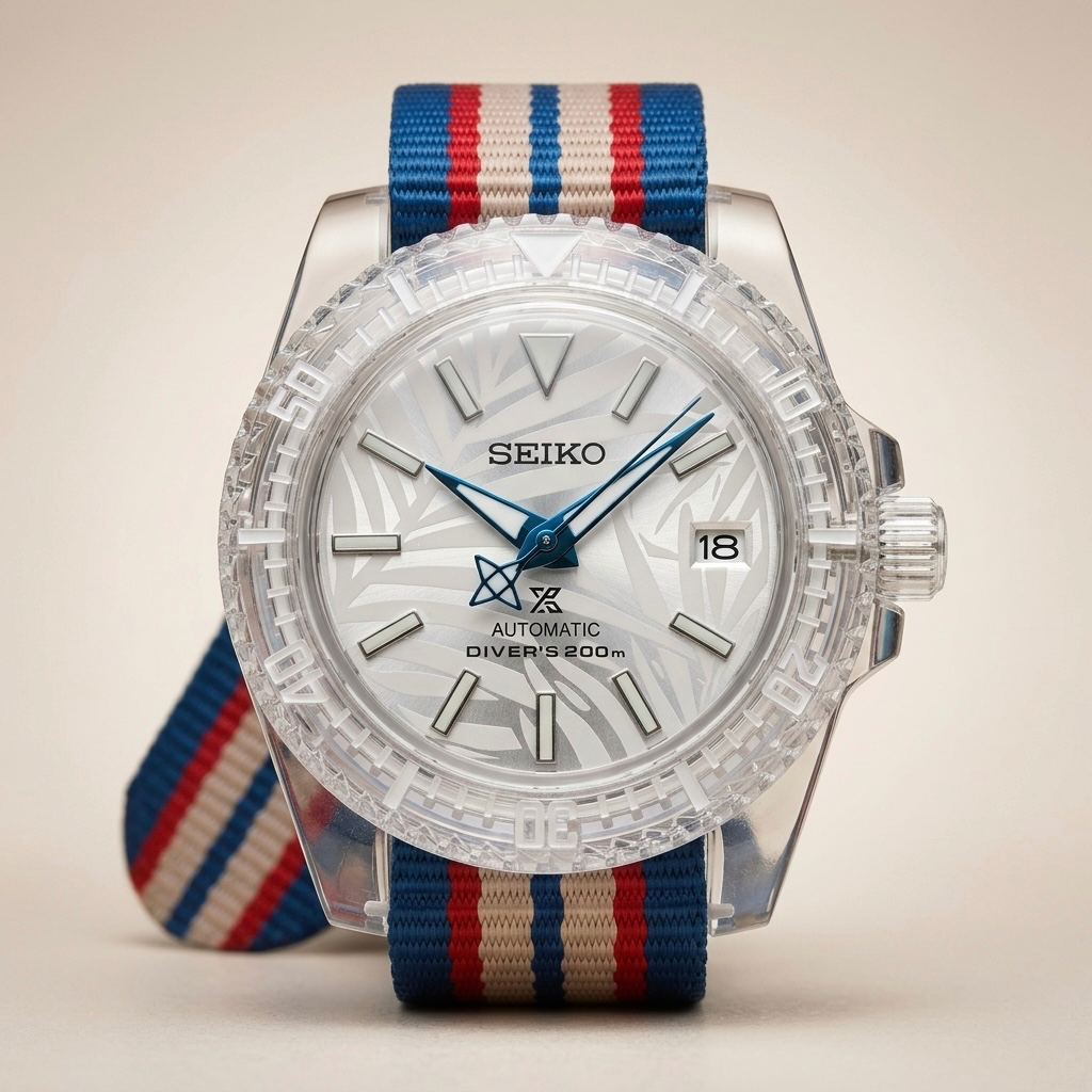 Gym Watch "Crystal Tropic" Diver – Şeffaf Kasa & Palmiye Kadran