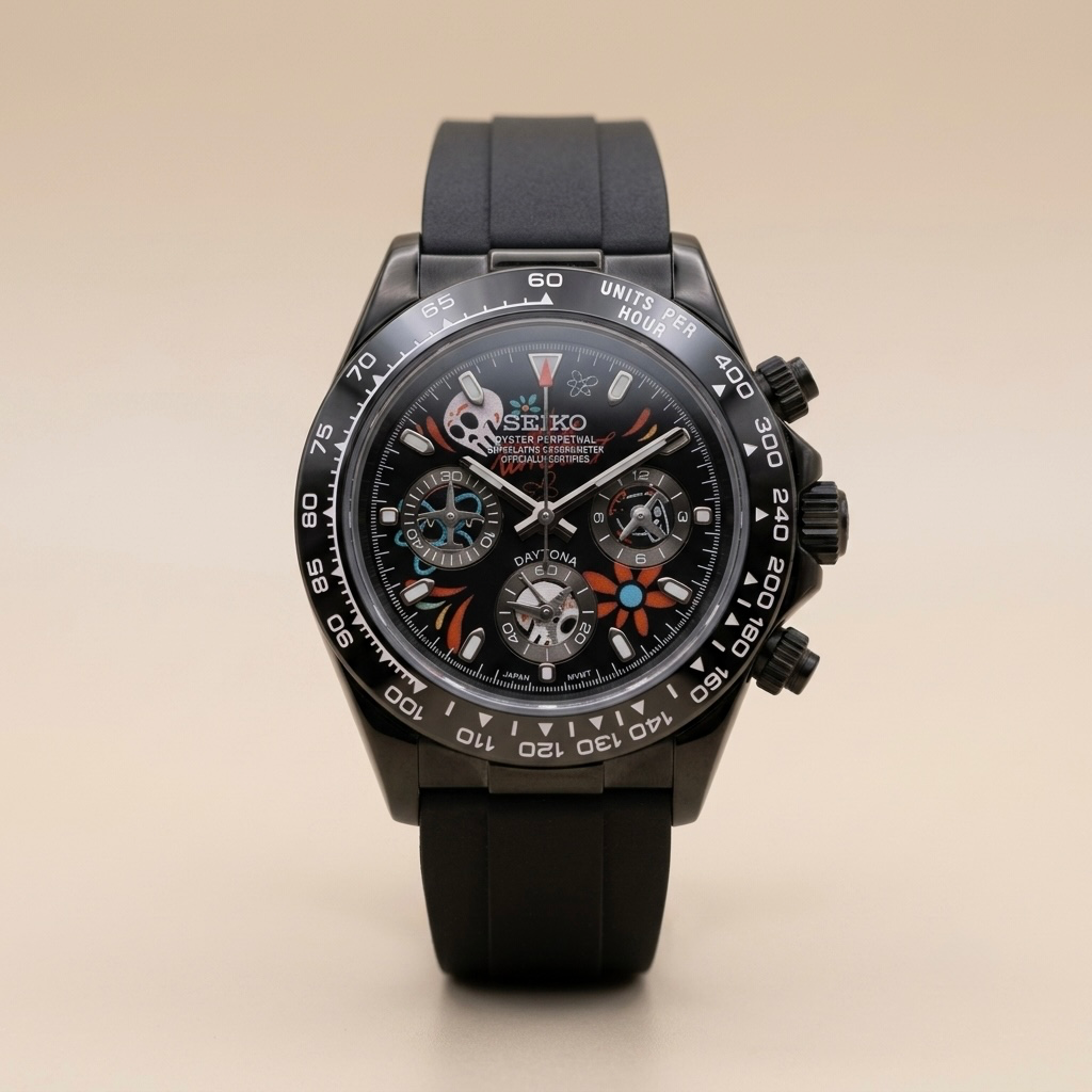 Gym Watch "Calavera" Chrono – Siyah PVD Kasa & Sugar Skull Kadran
