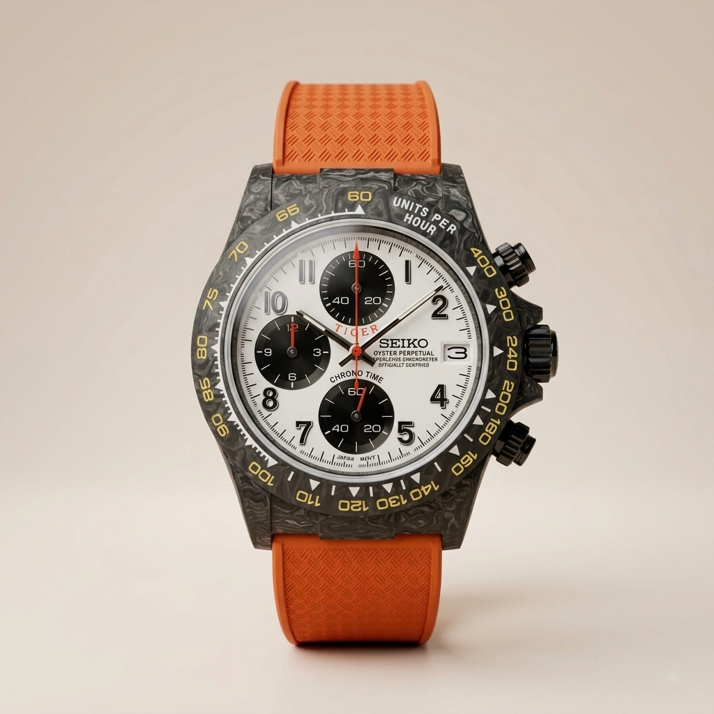 Gym Watch "Carbon Chrono" – Dövme Karbon Kasa, Siyah-Beyaz Kadran & Kırmızı Kordon