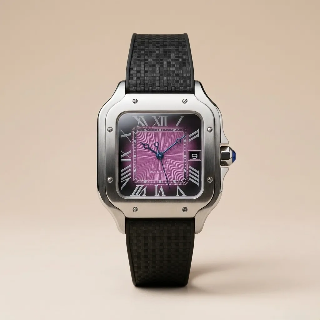 Gym Watch "Royal Square" – Purple Guilloché Dial & Carbon Textured Strap