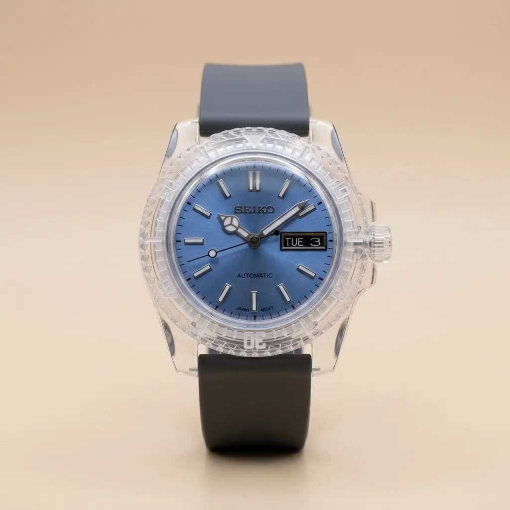 Gym Watch "Crystal Ocean Blue" Diver – Şeffaf Kasa & Işınsal Mavi Kadran