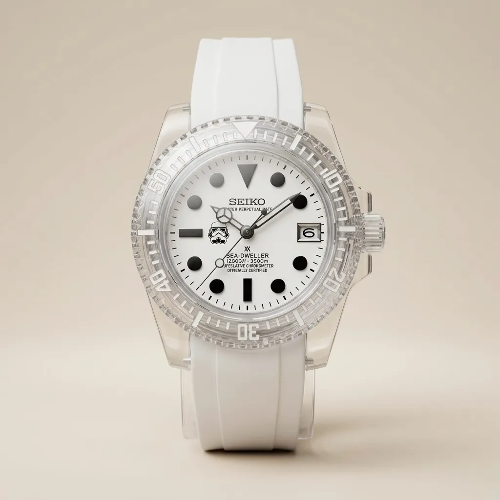 Gym Watch "Crystal Stormtrooper" Diver – Transparent Case & Black-White Dial