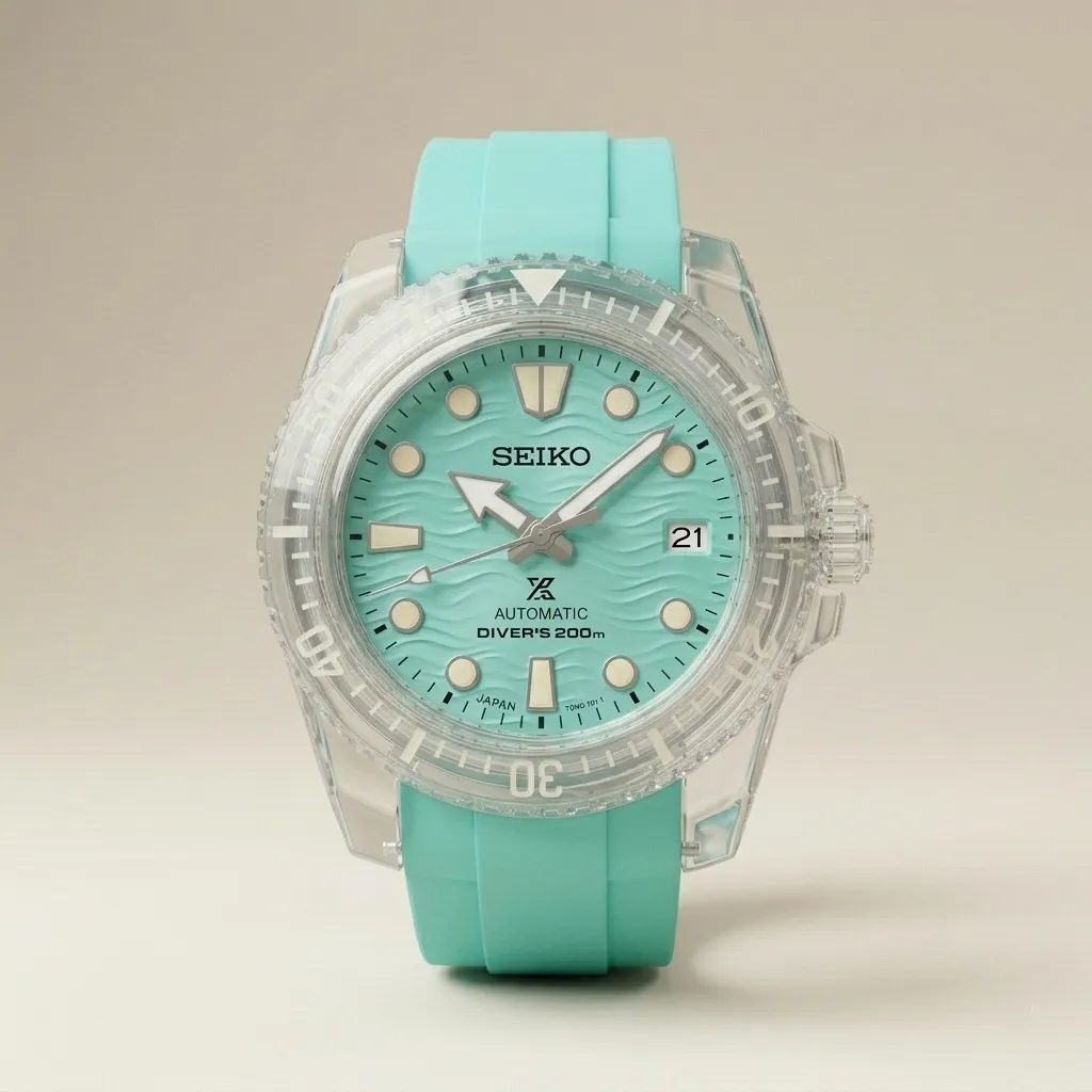 Gym Watch "Crystal Wave" Diver – Transparent Case & Turquoise Wave Dial