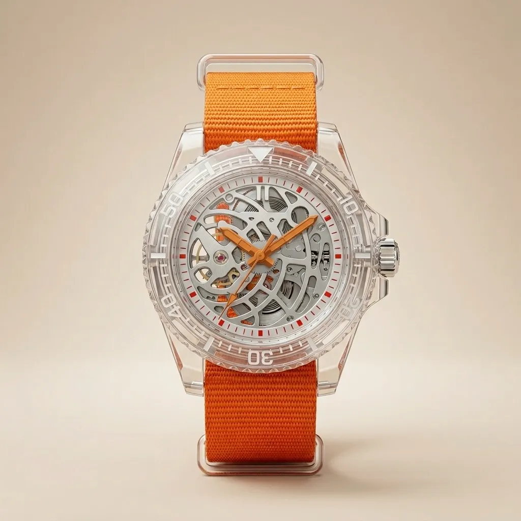 Gym Watch "Crystal Orange" Skeleton – Şeffaf Kasa & İskelet Mekanizma