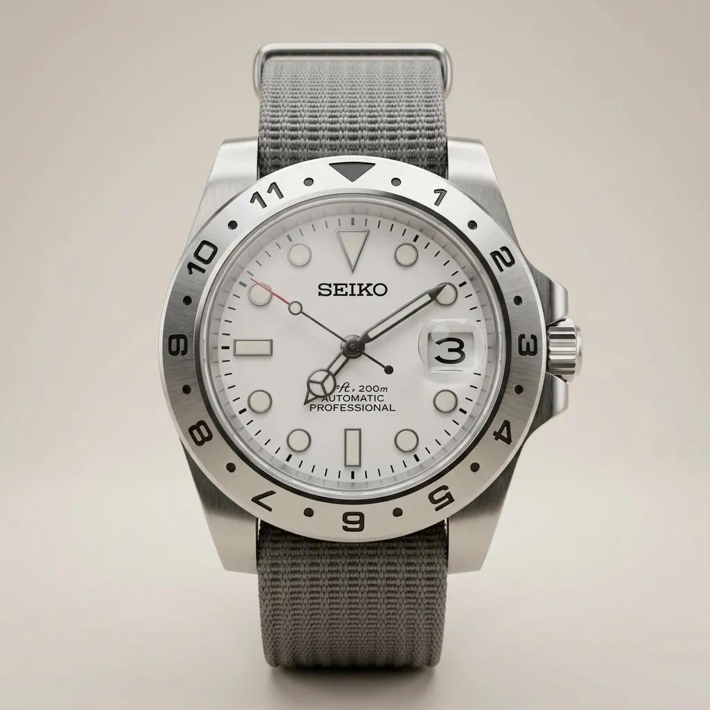Gym Watch "Polar Explorer" – Beyaz Kadran, Çelik Bezel & Gri NATO Kordon