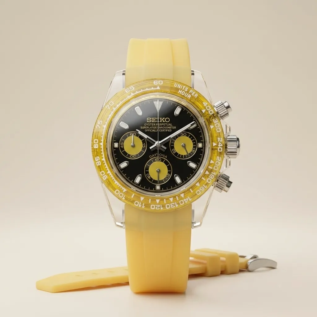 Gym Watch "Crystal Yellow" Chrono – Şeffaf Kasa, Siyah/Sarı Kadran & Sarı Kordon