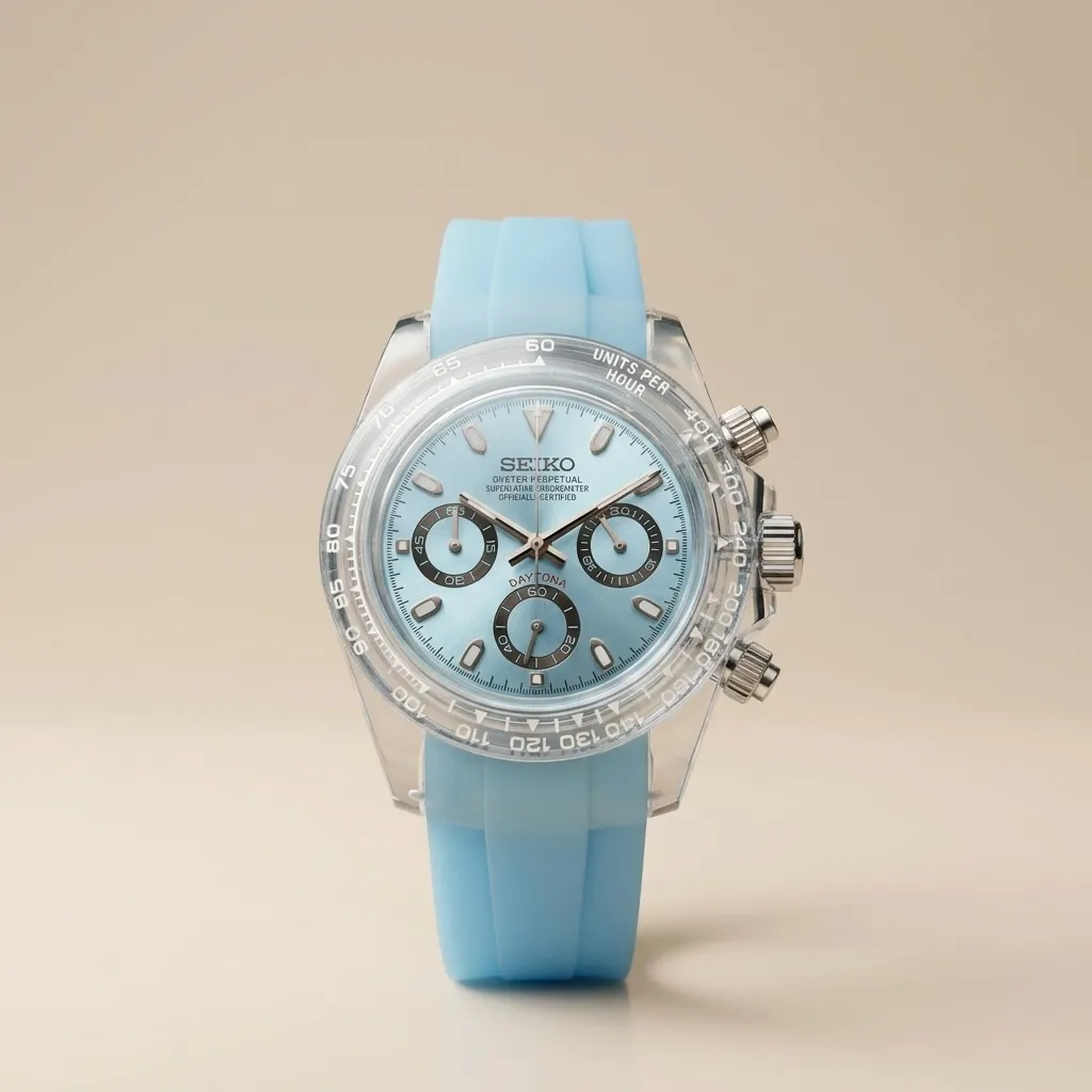 Gym Watch "Crystal Ice Blue" Chrono – Şeffaf Kasa, Buz Mavisi Kadran & Kordon