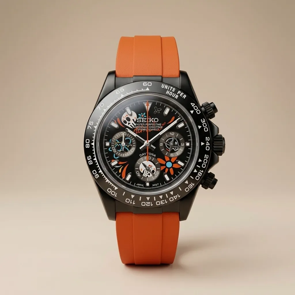 Gym Watch "Calavera Orange" Chrono – Black PVD Case & Dia de los Muertos Dial