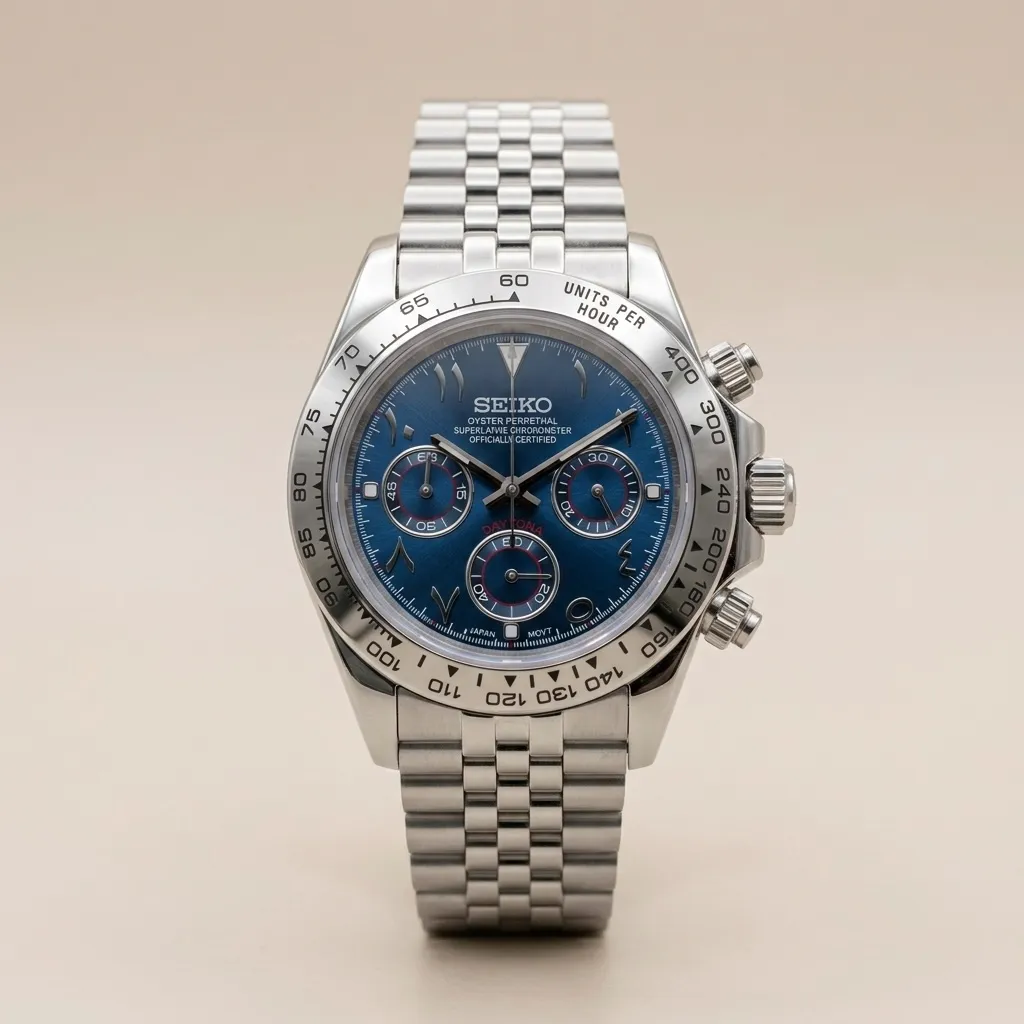 Gym Watch "Royal Arabic" Chrono – Steel Case, Blue Arabic Dial & Jubilee Strap
