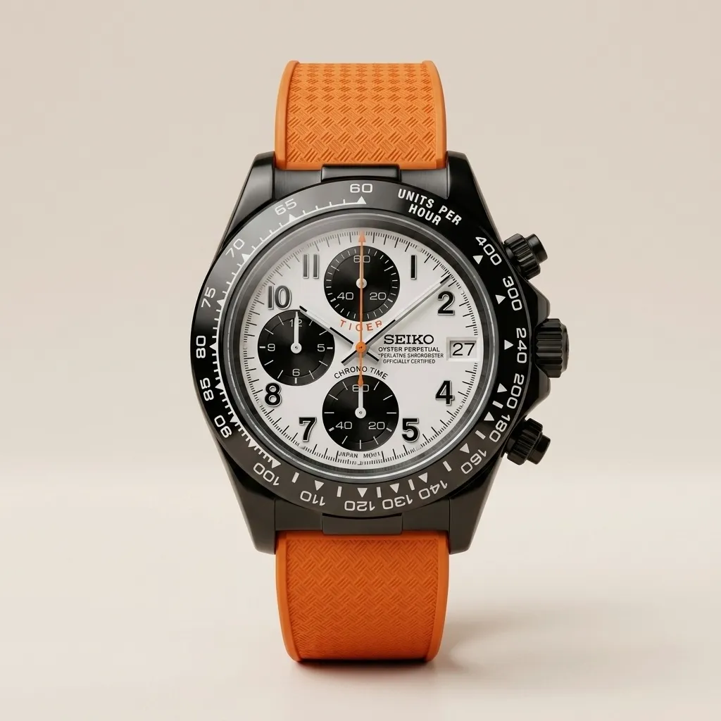 Gym Watch "Tiger Stealth Orange" Chrono – Black PVD Case & Panda Dial