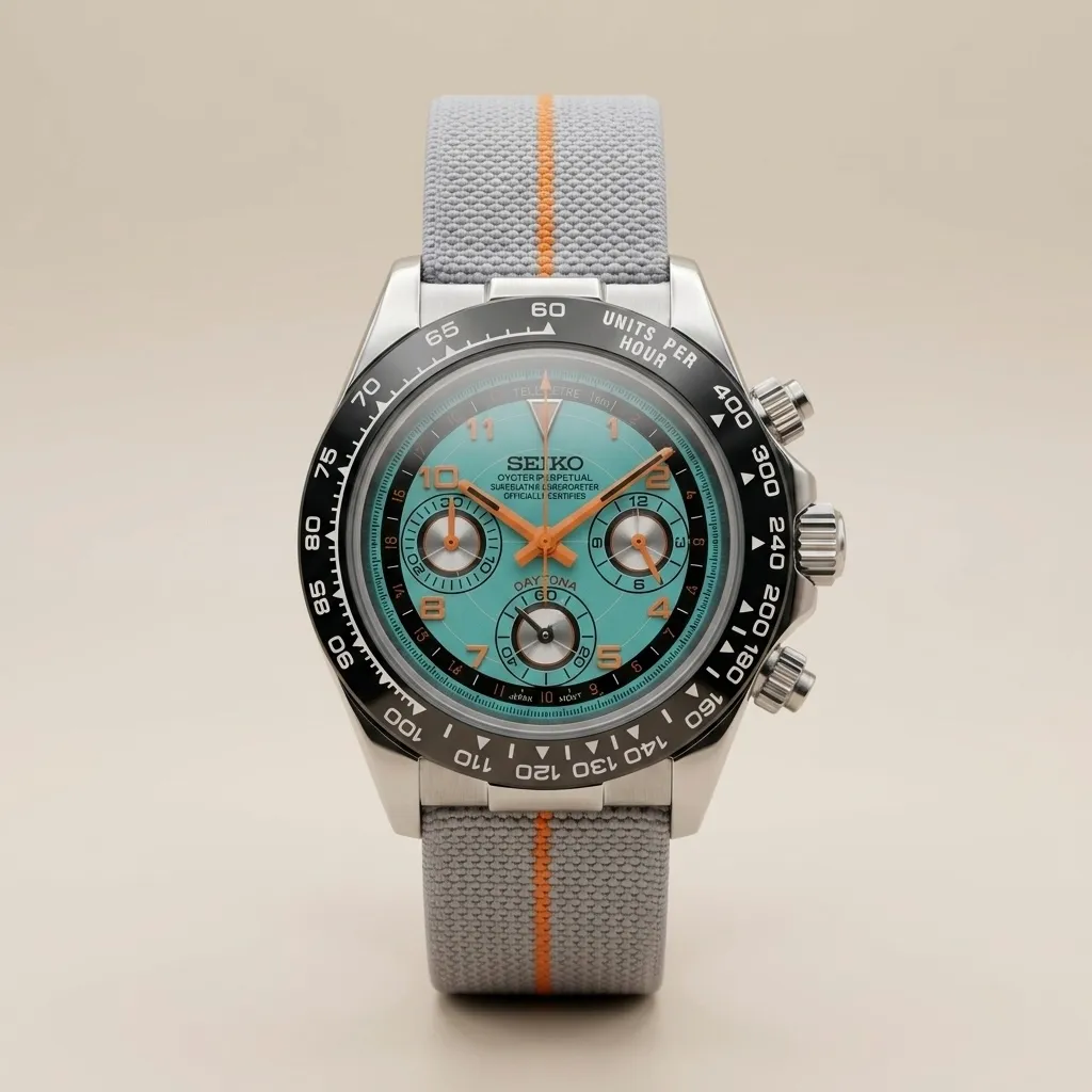 Gym Watch "Gulf Heritage" Chrono – Turkuaz Kadran, Turuncu Detaylar & Şeritli Kordon