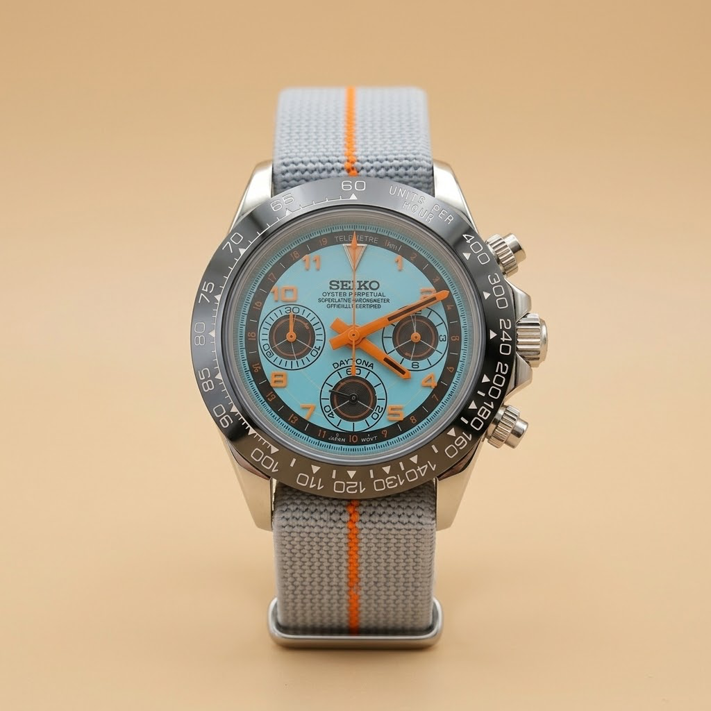 Gym Watch "Gulf Heritage" Chrono – Turquoise Dial, Orange Details & Striped Strap