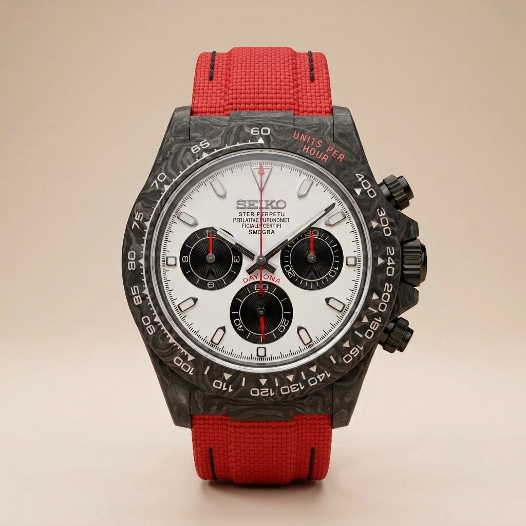 Gym Watch "Carbon Red Panda" Chrono – Forged Carbon Kasa & Kırmızı Kordon