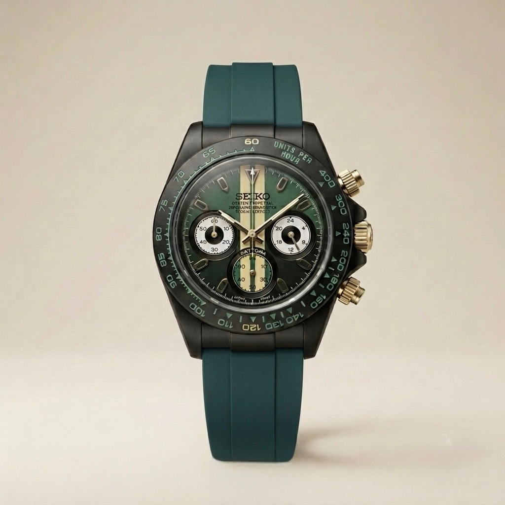 Gym Watch "Stealth Racing Green" Chrono – Black PVD Case & Green Strap