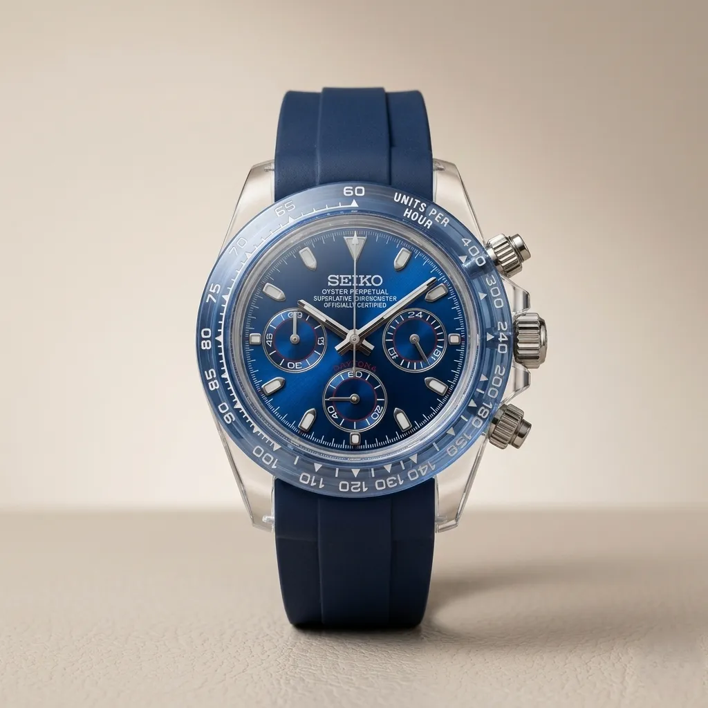 Gym Watch "Crystal Ocean" Chrono – Clear Case, Blue Dial & Navy Strap