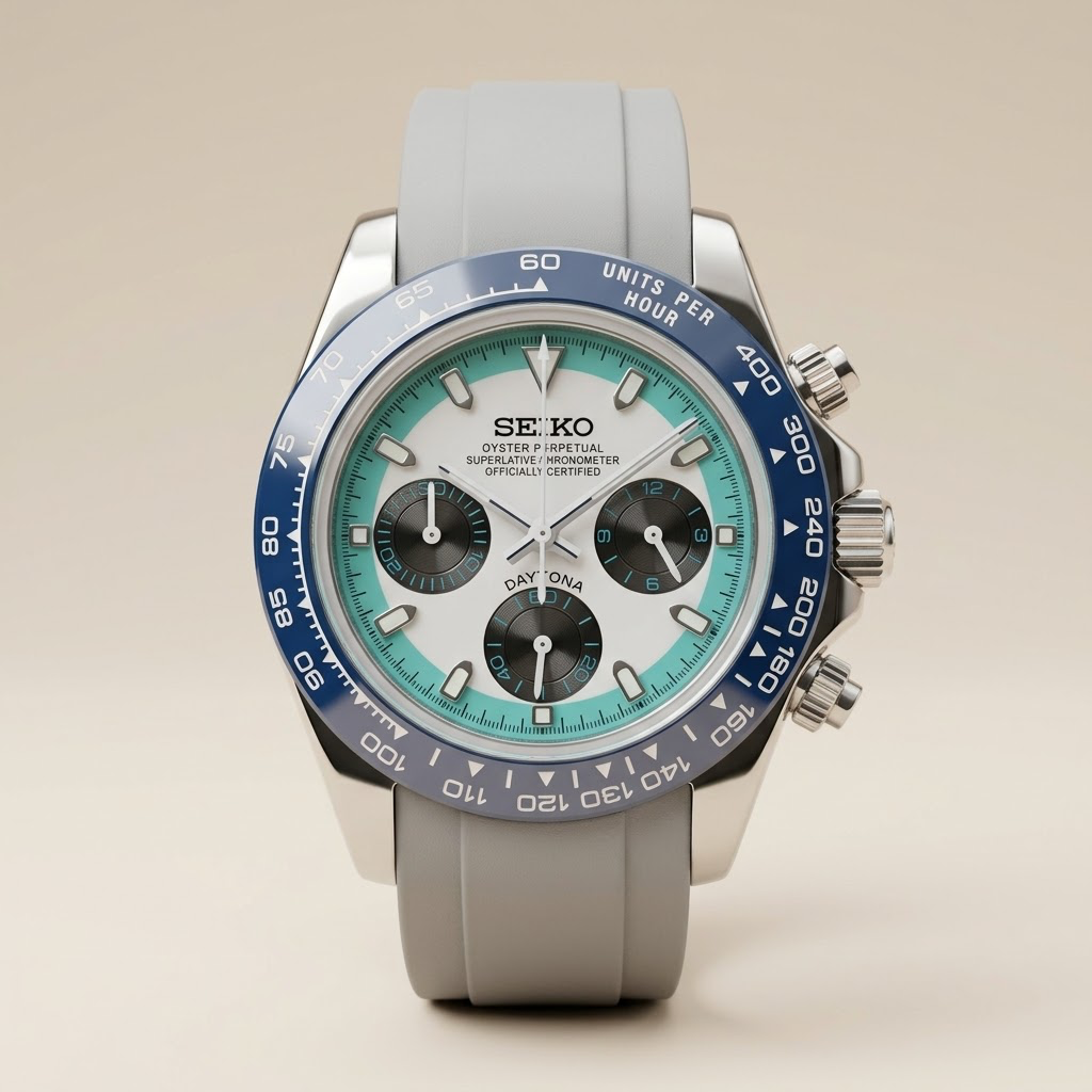 Gym Watch "Coastal Racing" Chrono – Steel Case, Turquoise/White Dial & Grey Strap