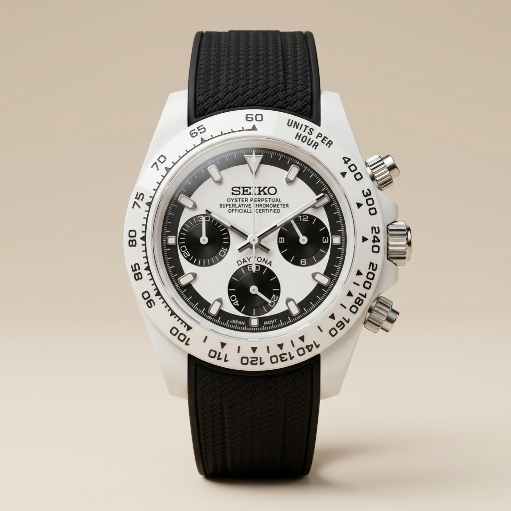 Gym Watch "Arctic Panda" Chrono – White Case, Panda Dial & Textured Black Strap