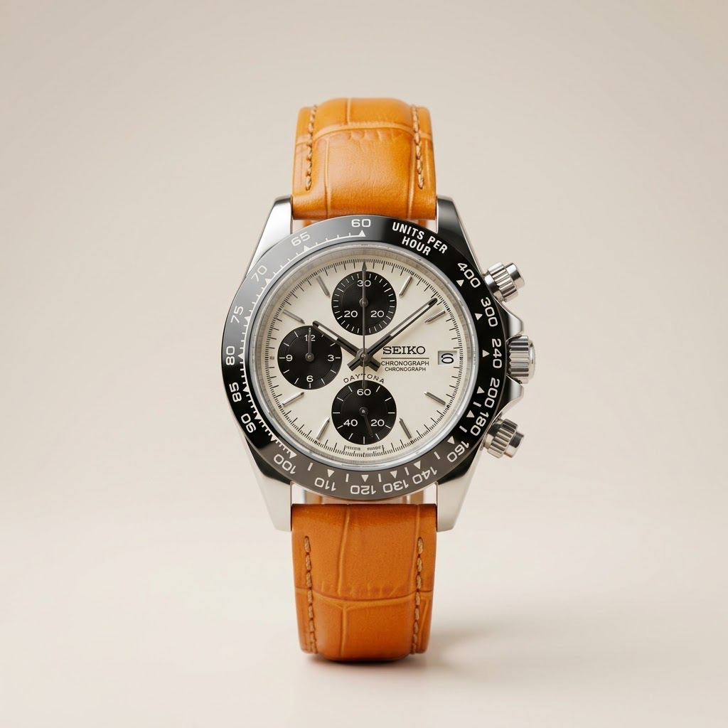 Gym Watch "Vintage Panda" Chrono – Steel Case, Panda Dial & Camel Strap